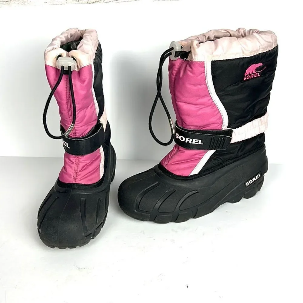 Sorel Youth Flurry Weather Resistant Snow Boot Pink Black size US 4 (22 cm)